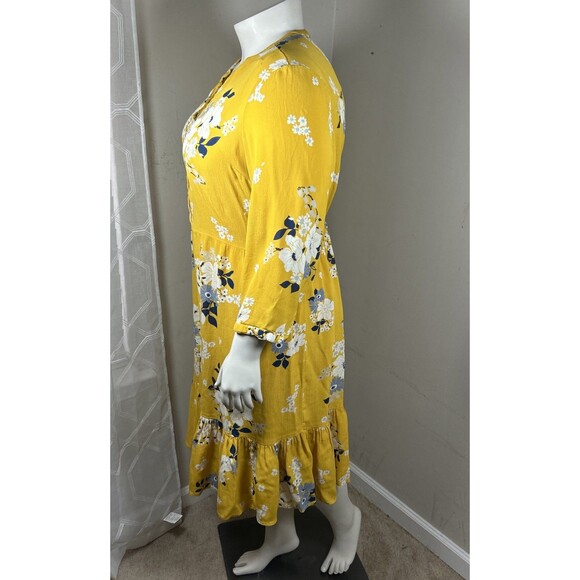 Old Navy Dress 2XL Yellow Midi Tiered Floral Long Sleeves Flowy Ruffle Casual - Picture 2 of 14